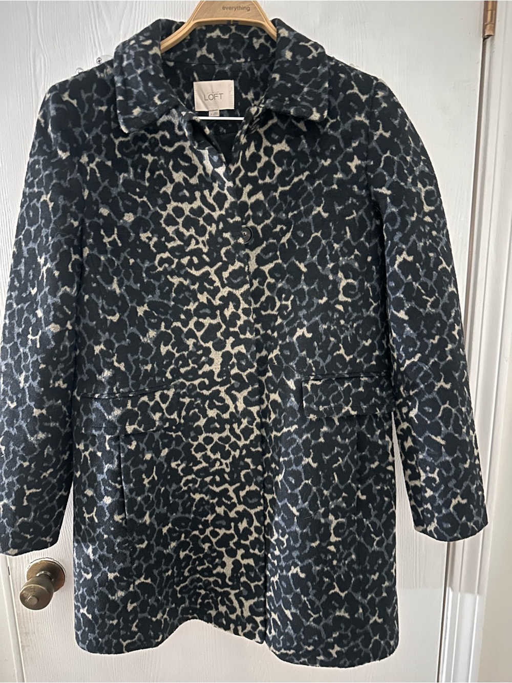 LOFT Black, Blue and Cream Patterned Wool Pea Coat